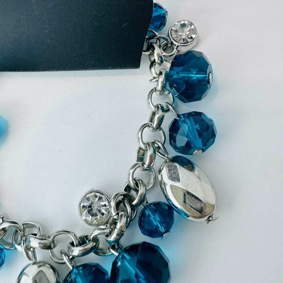 Paparazzi Blue Crystal Charm Bracelet – Silver Chain Dangle Beads & Rhinestone - Picture 4 of 4